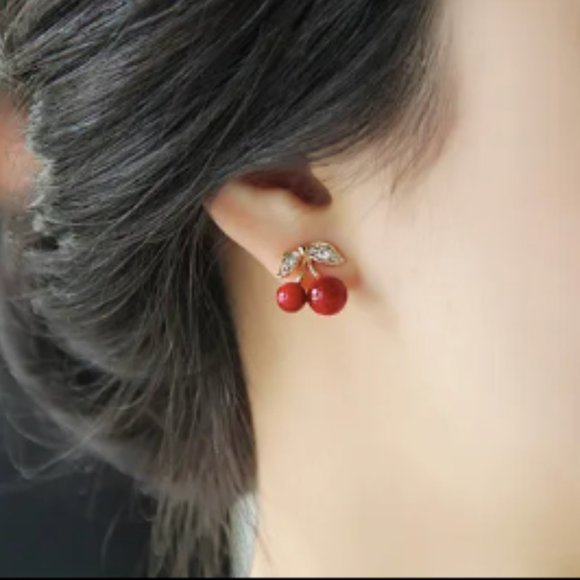 Cherry Rhinestone Earrings - Picture 2 of 6